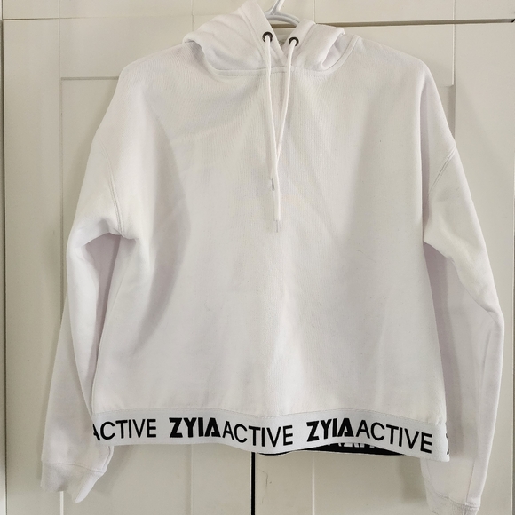 BNWT ZYIA white active band cropped hoodie size lg - Picture 1 of 6